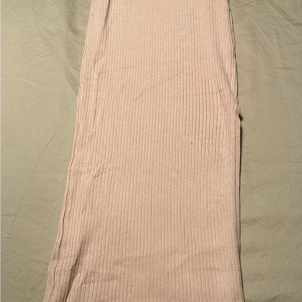Elegant Beige Ribbed Women's Skirt